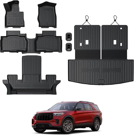 Floor Mats for 2025 2020-2024 Ford Explorer, All Weather TPE Floor Mat Cargo Mat by GALVAGNITE
