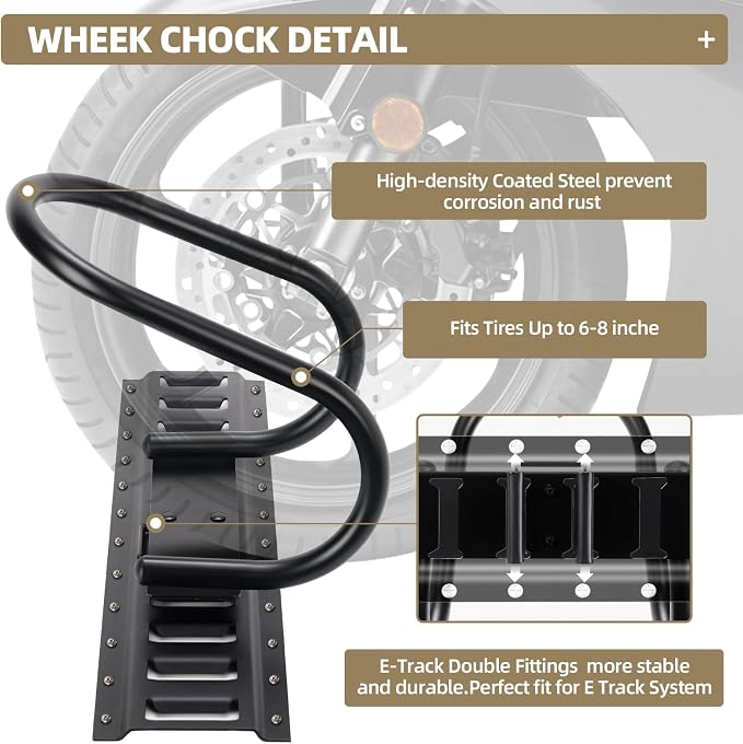 2 Pack E-Track Wheel Chock & Strap Kit|E Track Motorcycle Wheel Chock - Image 4