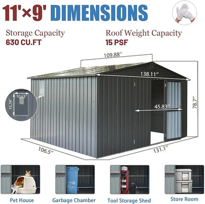 IKERY Large Galvanized Steel Storage Shed - Image 7