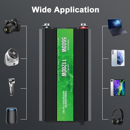 5600W Power Inverter, Peak Power 11200W 12V DC to AC 110120V, Remote Control - Image 7