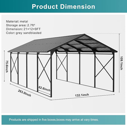 Kullavik 22x12x10 FT Metal Carport, Heavy Duty Carport Canopy - Image 5