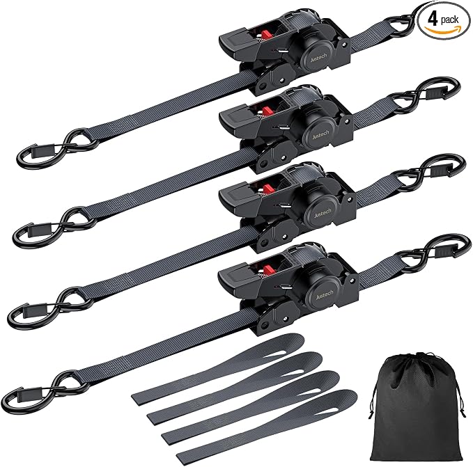 Justech 4 Pack Retractable Ratchet Straps, 1 in x 11.6 ft-1411 lbs Break by Justech