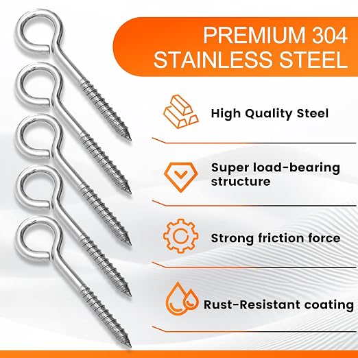 4Pcs Self Tapping Eyelet Screw Eye Bolt，6 Inch Heavy Duty Screw Eyes Hooks ，M10 - Image 4