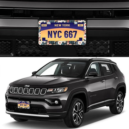 Folk Floral License Plate Frame Colorful Flowers Stainless Steel License Plate - Image 2