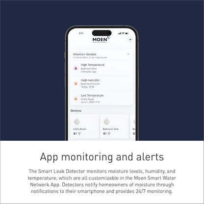 Moen Flo Smart Water Leak Detector, Drip or Flood Sensor Alarm - Image 2