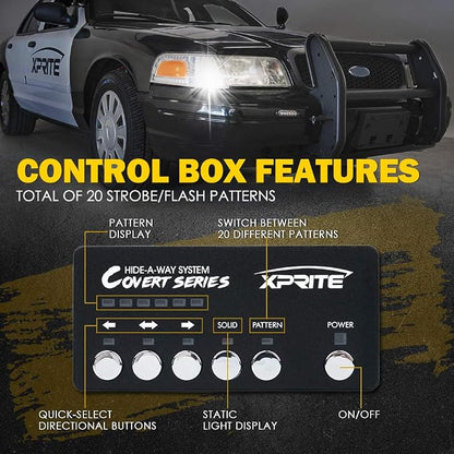 Xprite White Amber LED Hideaway Strobe Lights Kit 20 Flashing Patterns - Image 4