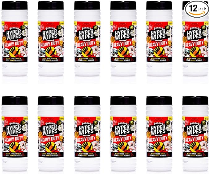Hyper Wipes, 12 Pack Heavy Duty Hand & Tool Cleaning Wipes, Degreasing by JuniperCLEAN