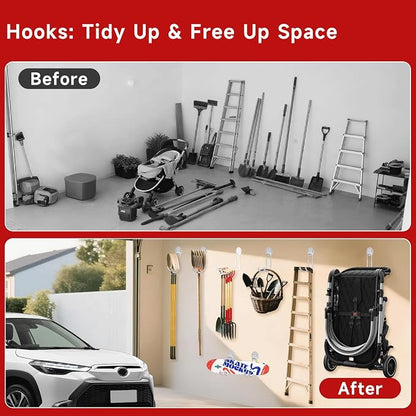 Garage Hooks White 4 Pack, 68-110LB Heavy Duty Steel Storage Utility Hooks - Image 6