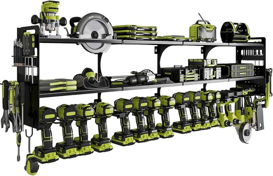 64" Power Tool Organizer Wall Mount, 16 Slots, 3-Tier Drill & Cordless Tool by Seeahead
