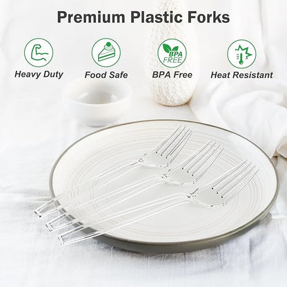 360 Count Extra Heavy Duty Clear Plastic Forks Disposable, Heat Resistant - Image 3