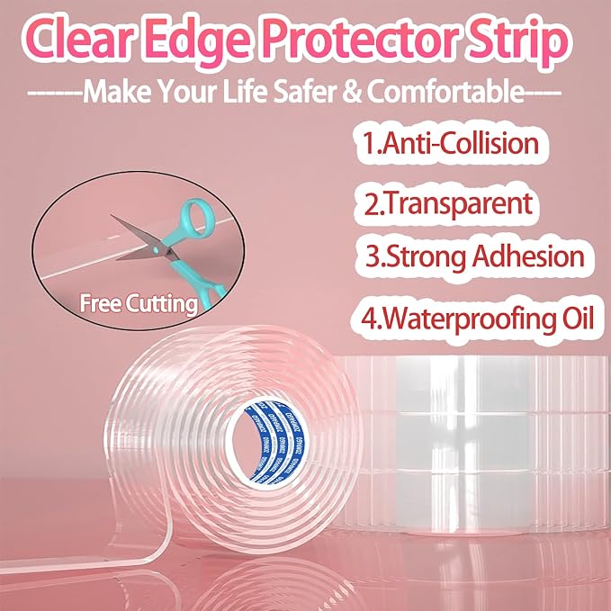Clear Soft Corner Protectors for Furniture Strip, 1.4in x13FT, Sharp Edge & - Image 3