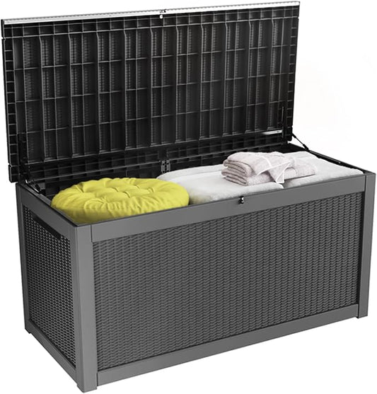 100 Gallon Resin Deck Box, Waterproof Outdoor Storage Bin by Decksplore%E2%80%94BuiltforOutdoor
