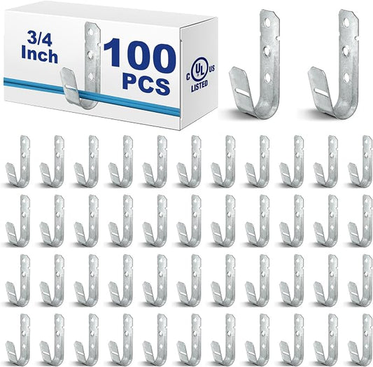 Gisafai 100 Pcs Cable Support J-Hook, 3/4 Inch Metal Garage Hooks by Gisafai