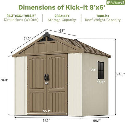 Patiowell 8 x 6 FT Plastic Outdoor Storage Shed - Image 4