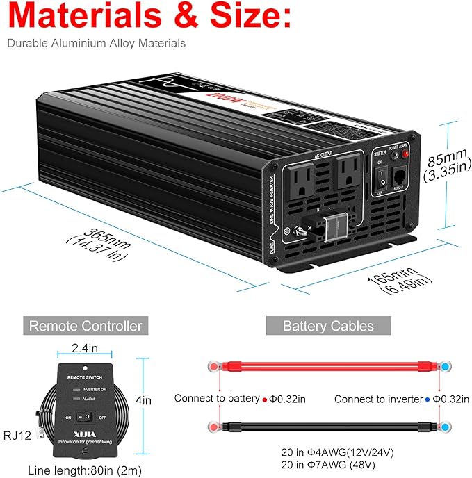 Xijia 2000W Pure Sine Wave dc to ac Inverter Remote Switch DC 24V to AC 120V - Image 5