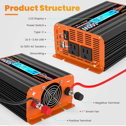 500 Watt Pure Sine Wave Power Inverter 12V DC to 110V 120V Converter - Image 7