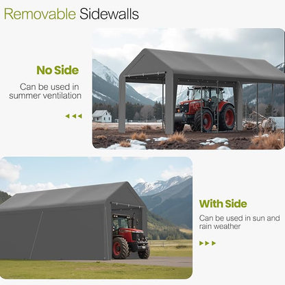 GOJOOASIS 10x20 Carport Heavy Duty Portable Garage Shelter Metal Car Canopy Tent - Image 2