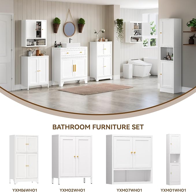 White Bathroom Floor Cabinet, Metal Storage Cabinet - Image 4