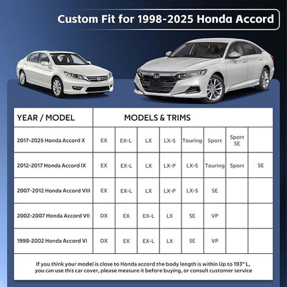 10 Layers Car Cover Custom Fit for Honda Accord, Waterproof All Weather for - Image 3