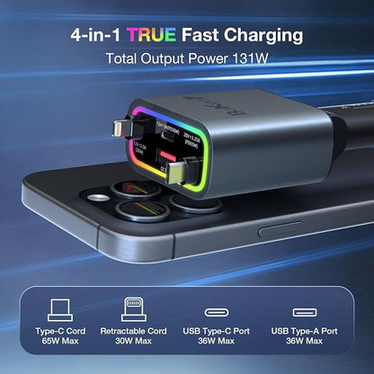 Retractable Car Charger 4 in 1, 131w Cigarette Lighter Adapter USB C, Type C - Image 2