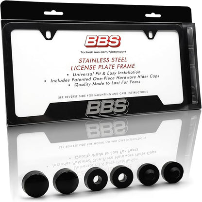 BBS Official Black Stainless Steel License Plate Frame – Made in USA – Premium by MegaRacer