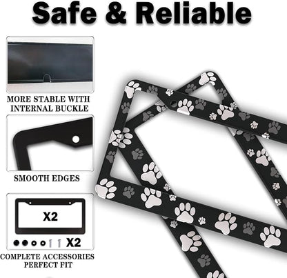 License Plate Covers Black and White License Plate Frames Paw Print Dog Cat - Image 4