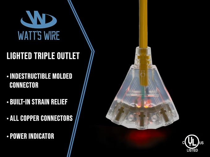 100 ft - 12 Gauge Heavy Duty Extension Cord - 3 Outlet Lighted SJTW - - Image 3