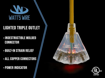 2 ft - 12 Gauge Heavy Duty Extension Cord - 3 Outlet Lighted SJTW - - Image 3