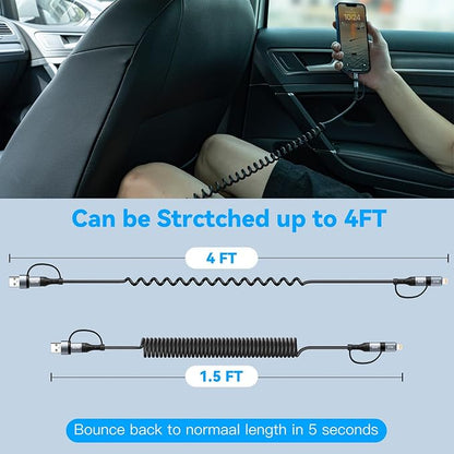 Coiled Lightning Cable 4 in 1 Multi Charging Cable 60W Fast Charging - Image 7