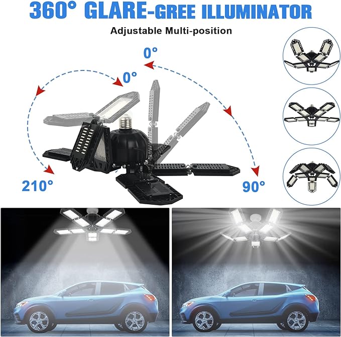LED Garage Lights Bulb 10+1 Panels 2 Pack -200W, 20000LM 6500K Led Shop Light - Image 2