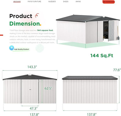 AECOJOY 12' x 12' Outdoor Storage Shed, Large Metal Sheds & Outdoor Storage - Image 6