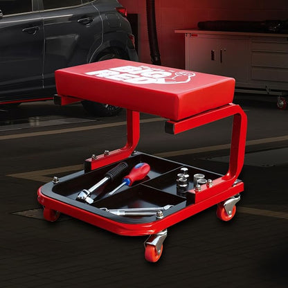 Big RED 250lb Red Rolling Automotive Creeper Garage/Shop Seat: Padded Mechanic - Image 2