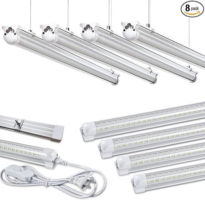 8Pack 8FT LED Shop Light Garage Light, 100W 6000K White Light 15000LM Super by Skymoatled