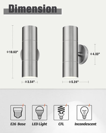 Ken & Ricky Stainless Steel Outdoor Wall Lights, Up Down Exterior Lighting - Image 6