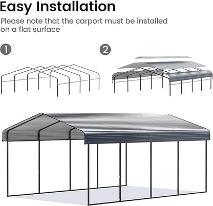 12'x20' Heavy Duty Metal Carport, Outdoor Garage Car Shelter Shade - Image 4