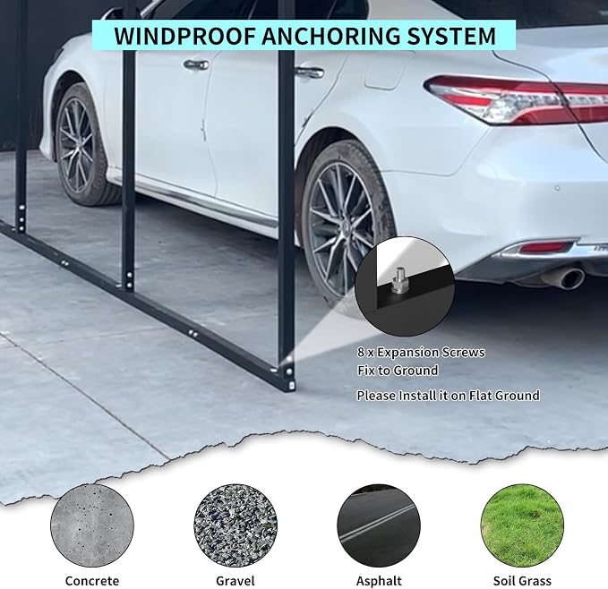10x15 FT Metal Carport, Heavy Duty Car Port Canopy - Image 3