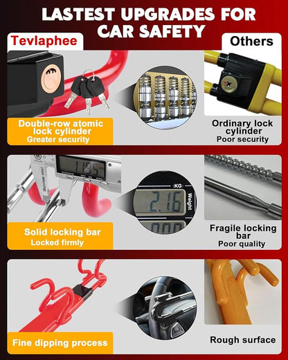 Tevlaphee Steering Wheel Lock Anti-Theft Car Device Heavy Duty Security Car - Image 3