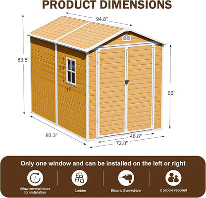 8x6 FT Resin Storage Shed, Waterproof Outdoor Shed w/Floor Included, 2 Windows - Image 3