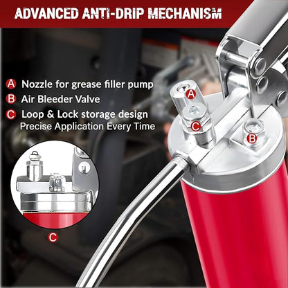 Heavy Duty Grease Gun Kit, 8000 PSI Professional Pistol Grip 14 oz Load - Image 4