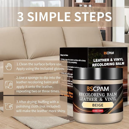 Beige Leather Recoloring Balm, Leather Couch Scratch/Stain Remover, Leather - Image 5