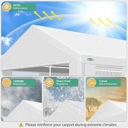 COBIZI Carport 10x20ft Heavy Duty Portable Garage, 2.0 Powder Coated Frame - Image 4