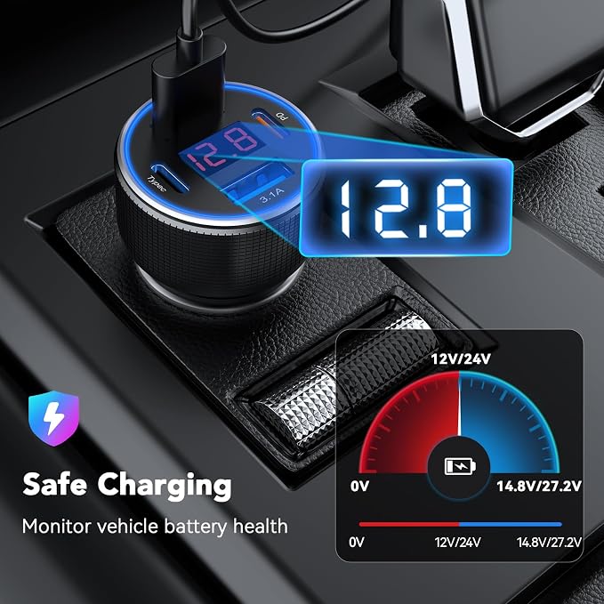 USB C Car Charger Fast Charging USB C Cable, 78W 4 Port iPhone 16 15 Car - Image 3