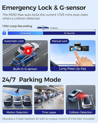 AZDOME M550 Max 4K 3 Channel Dash Cam, Dual STARVIS Sensors, 4K+2.5K+1080P - Image 7