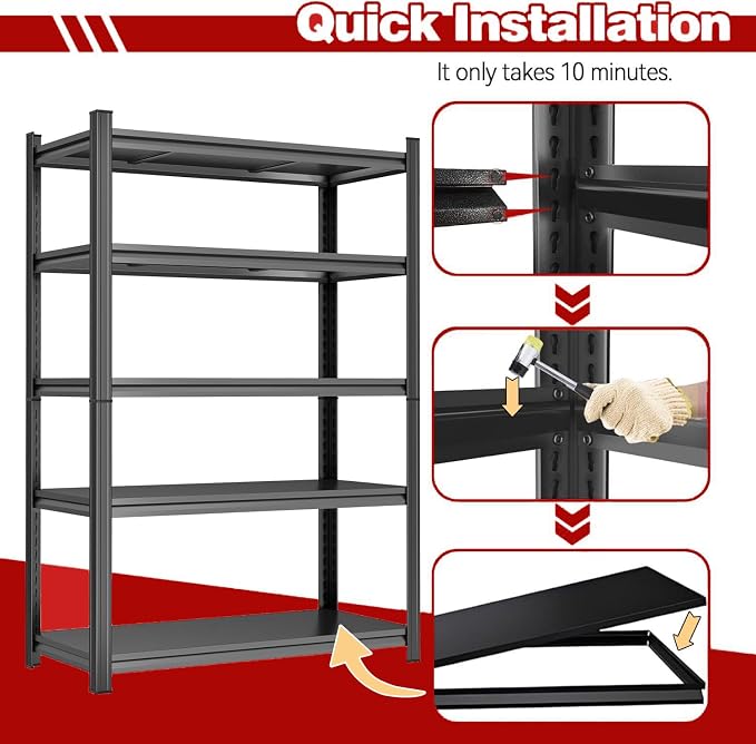 Metal Garage Shelving Unit 2500LBS Heavy Duty Storage Shelves 4 Tier Adjustable - Image 4