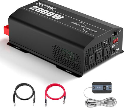 BESTEK 2000 Watt Pure Sine Wave Power Inverter, 12V DC to 110V/120V AC Inverter by BESTEK