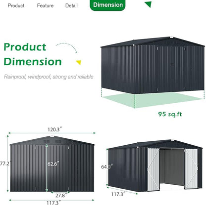 AECOJOY Shed 10'x10' Storage Shed, Large Metal Storage Sheds & Outdoor Clearance - Image 4