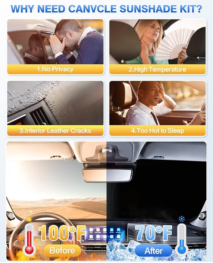 Windshield Sun Shade for 2018-2023 Volkswagen VW Tiguan Side Rear Window Shade - Image 3