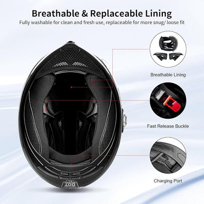Full Face FreedConn Motorcycle Helmet Bluetooth 5.0 Integrated 2 Way Intercom - Image 8