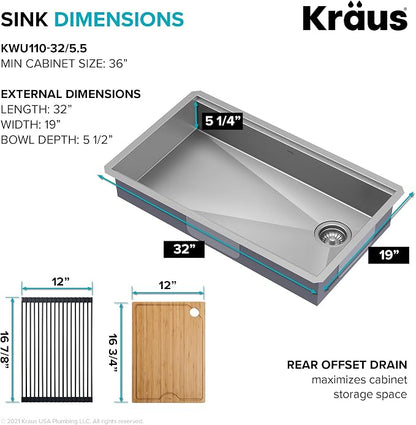 KRAUS Kore ADA Workstation 32-inch Undermount 16 Gauge Stainless Steel Kitchen - Image 3