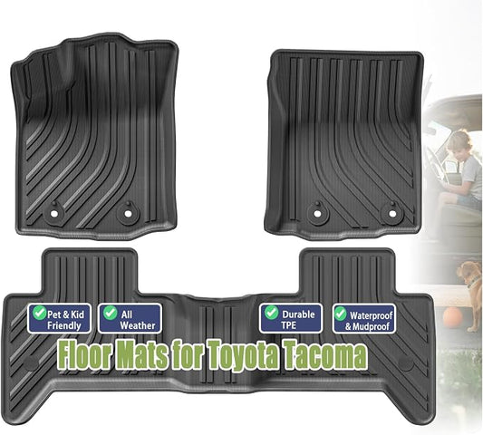 TPE Car Floor Mats for Toyota Tacoma 2016-2023 Double Cab, Custom Fit Carpet by Pyniro